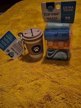 Top Paw Extra Thick Waste Bags Dispenser & Refill Rolls - Brown/Blue/Orange